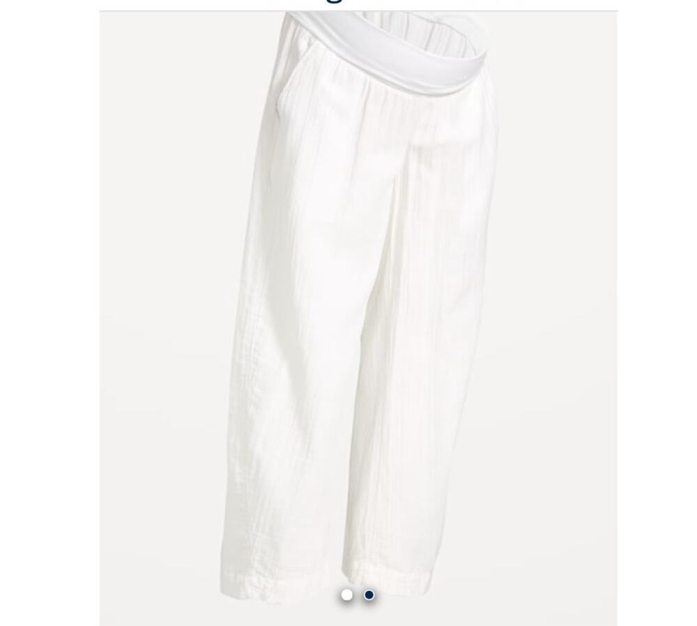 Old Navy Maternity Rollover Stretch Wide Waistband Flowy Linen White Pants Small
